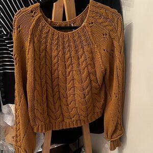Free People Cable Knit Scoop Neck Sweater in Mustard